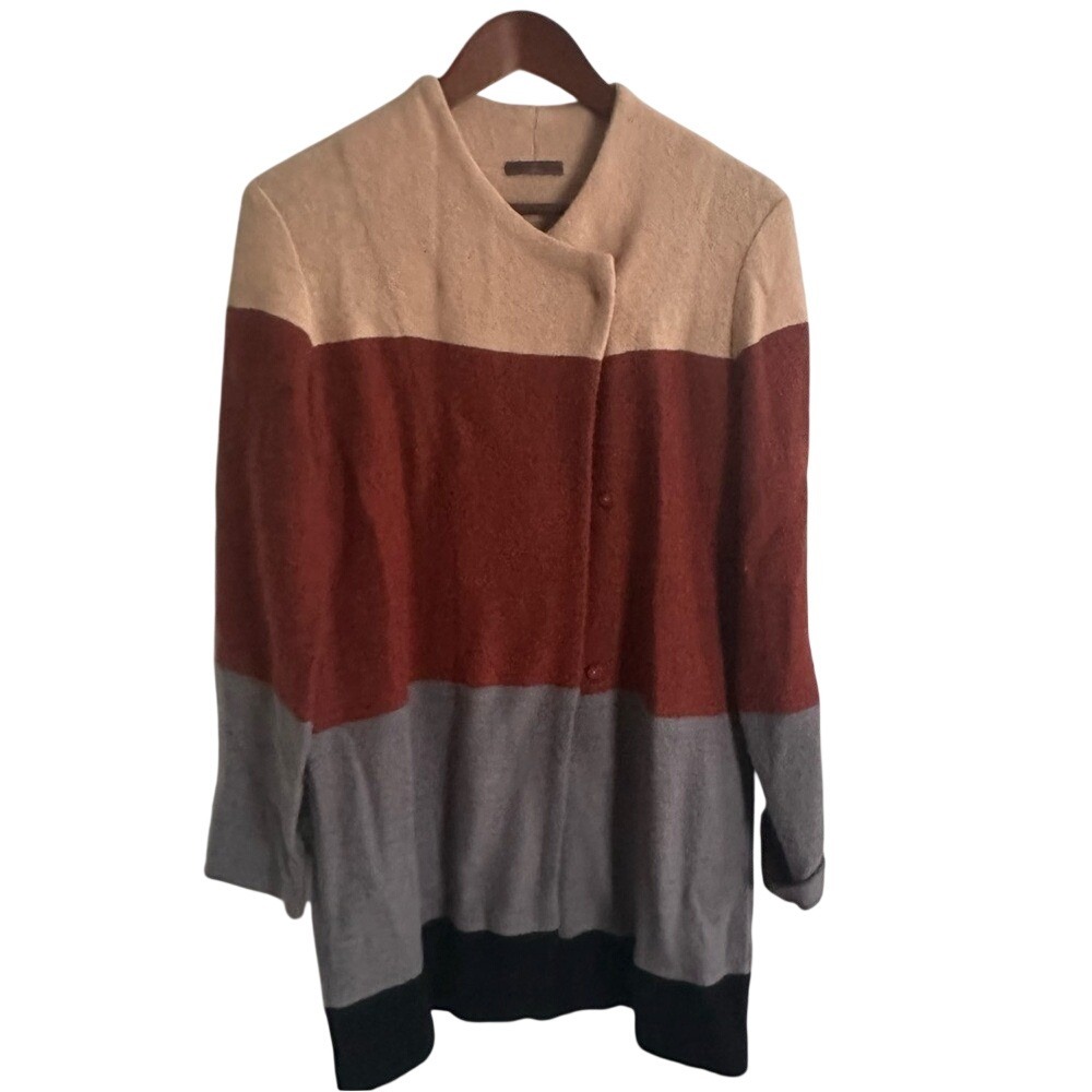 Cullen Women Colorblock Wool‎ Blend Asymmetrical Snap Front Cardigan Jacket Boho